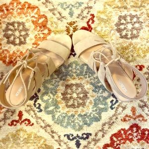 Tan lace-up block heel sandals